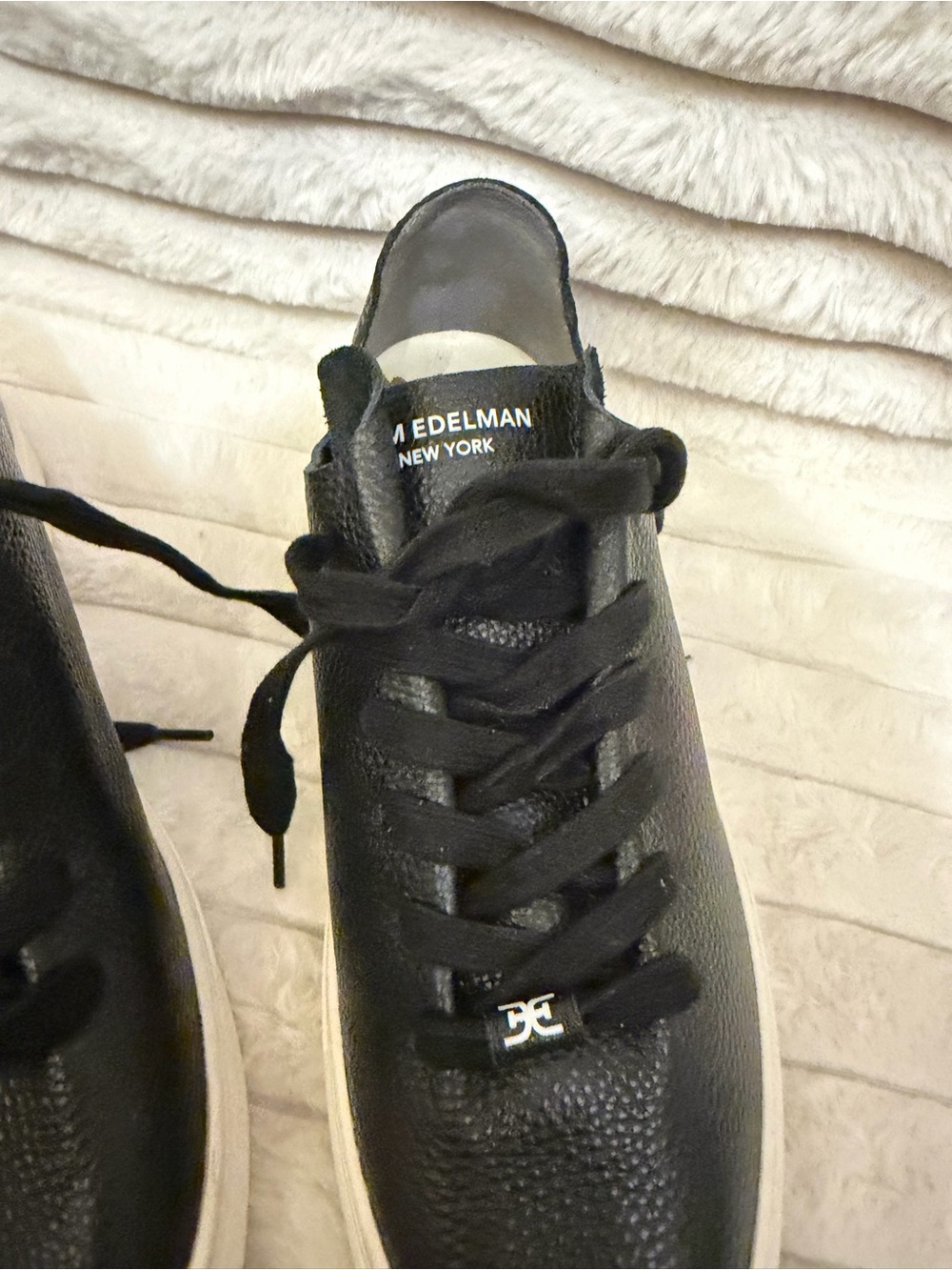 Sam Edelman Black Leather Low-Top Sneaker with White Sole